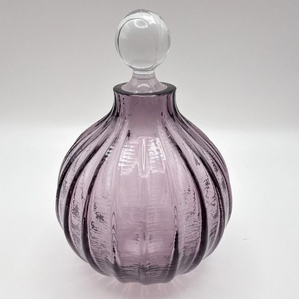 Vintage Purfume Bottle Purple Art Glass Fluted Scalloped Stopper